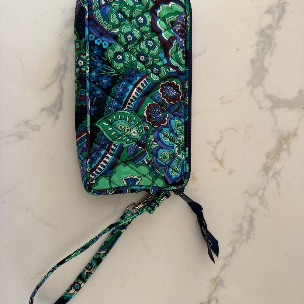 Vera Bradley Blue and Green Floral Wristlet Wallet Purse